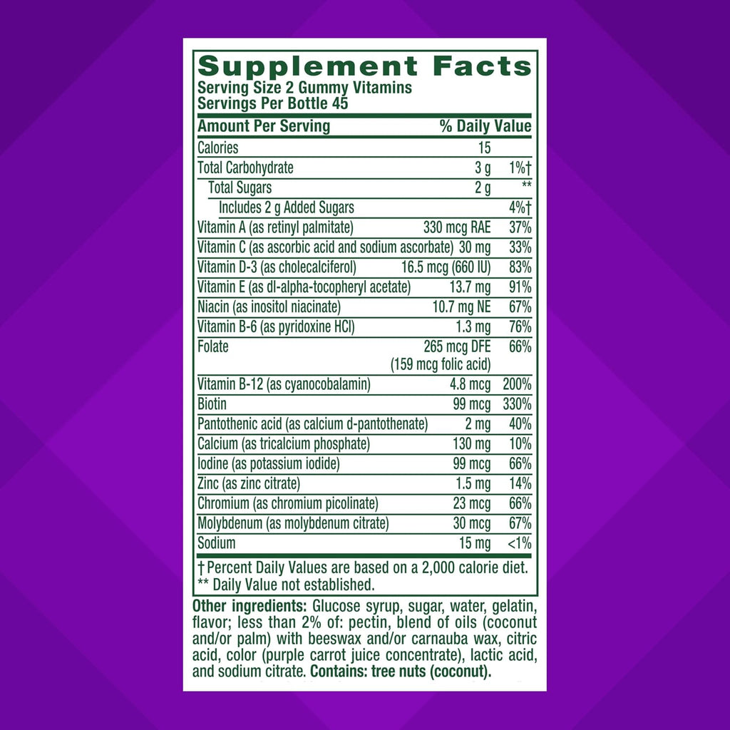 vitafusion GLP-1 Support Multivitamínico, Mezcla de Vitaminas y Minerales, 15 Nutrientes Esenciales, Sabor Cítricos y Bayas, 90 Gominolas, 45 Días