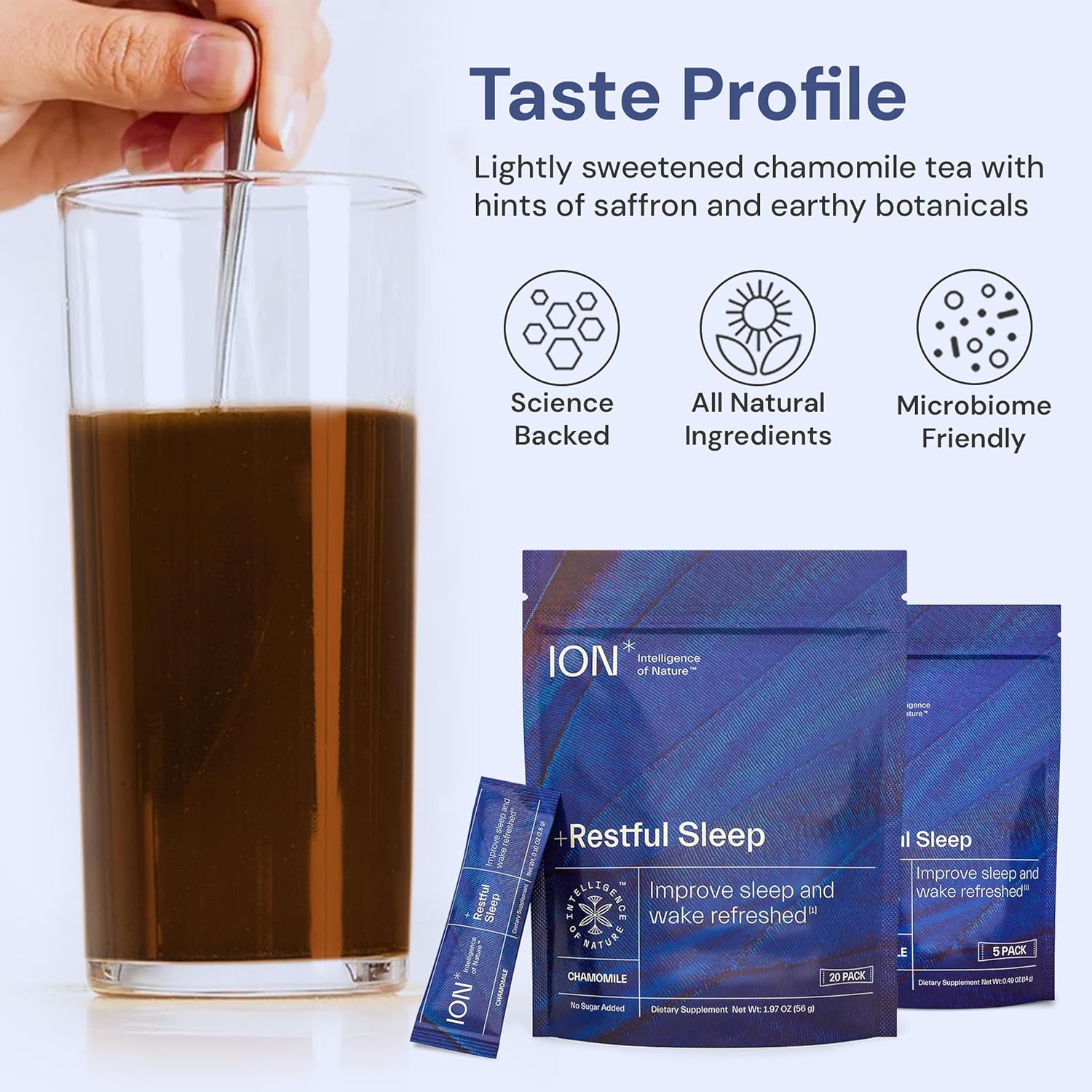 ION* Restful Sleep - Mezcla en polvo para dormir con Ashwagandha, Magnesio y L-Teanina - 5 sobres