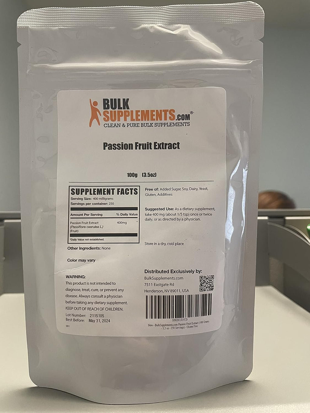 BulkSupplements Extracto de Fruta de la Pasión en Polvo - 100g - Sin Gluten y Sin Azúcar Añadido