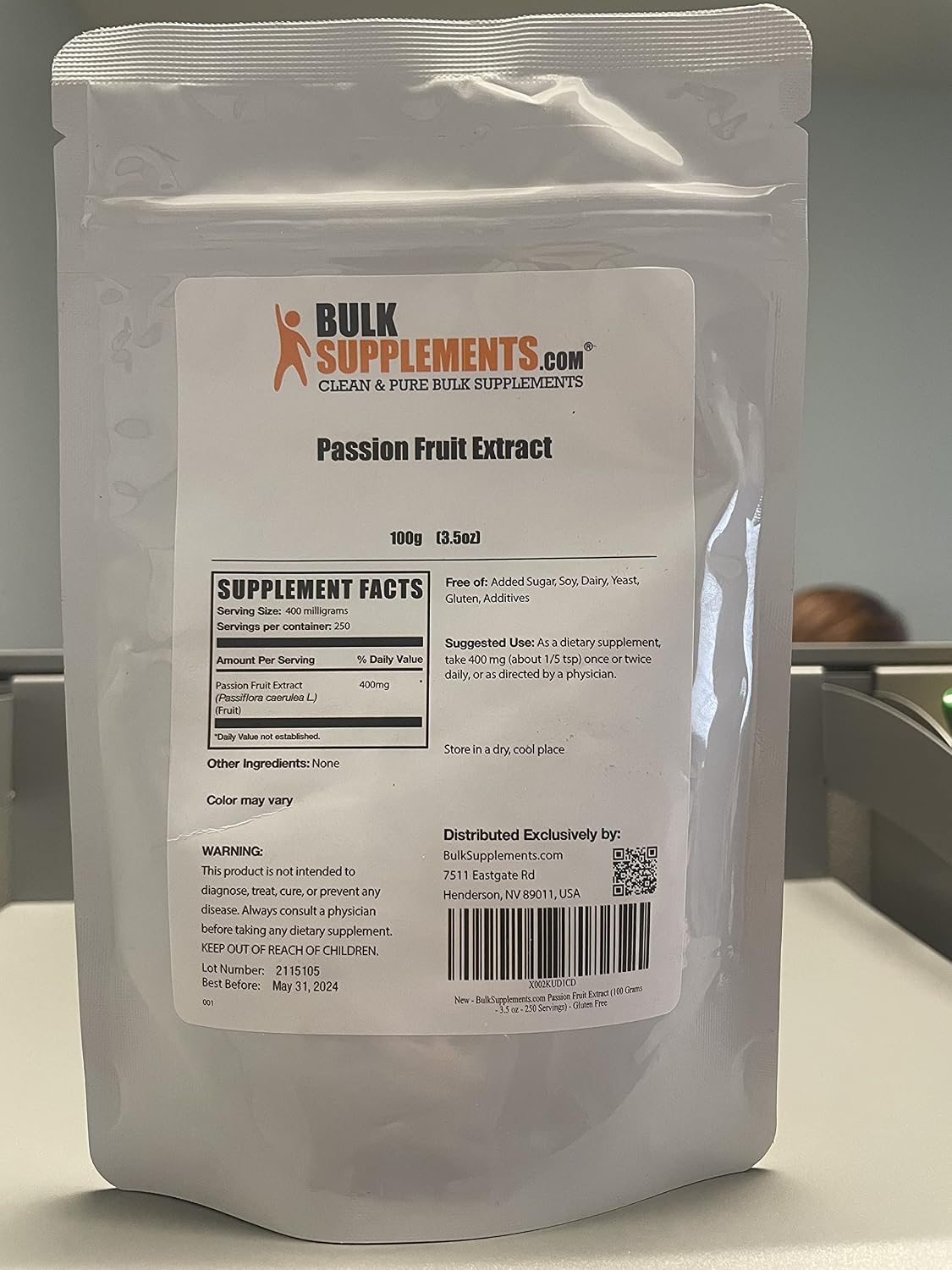 BulkSupplements Extracto de Fruta de la Pasión en Polvo - 100g - Sin Gluten y Sin Azúcar Añadido