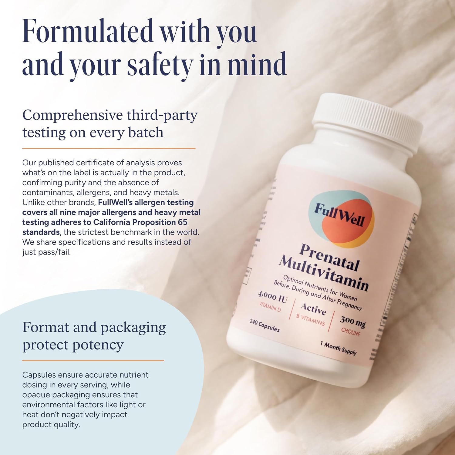 FullWell Women's Prenatal Multivitamin, 240 Cápsulas (30 Dosis)