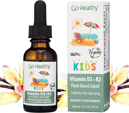 Go Healthy Kids Vitamin D3 K2 (MK-7) Gotas Líquidas Veganas para Niños - Sabor Vainilla - 30 Dosis – Image 1