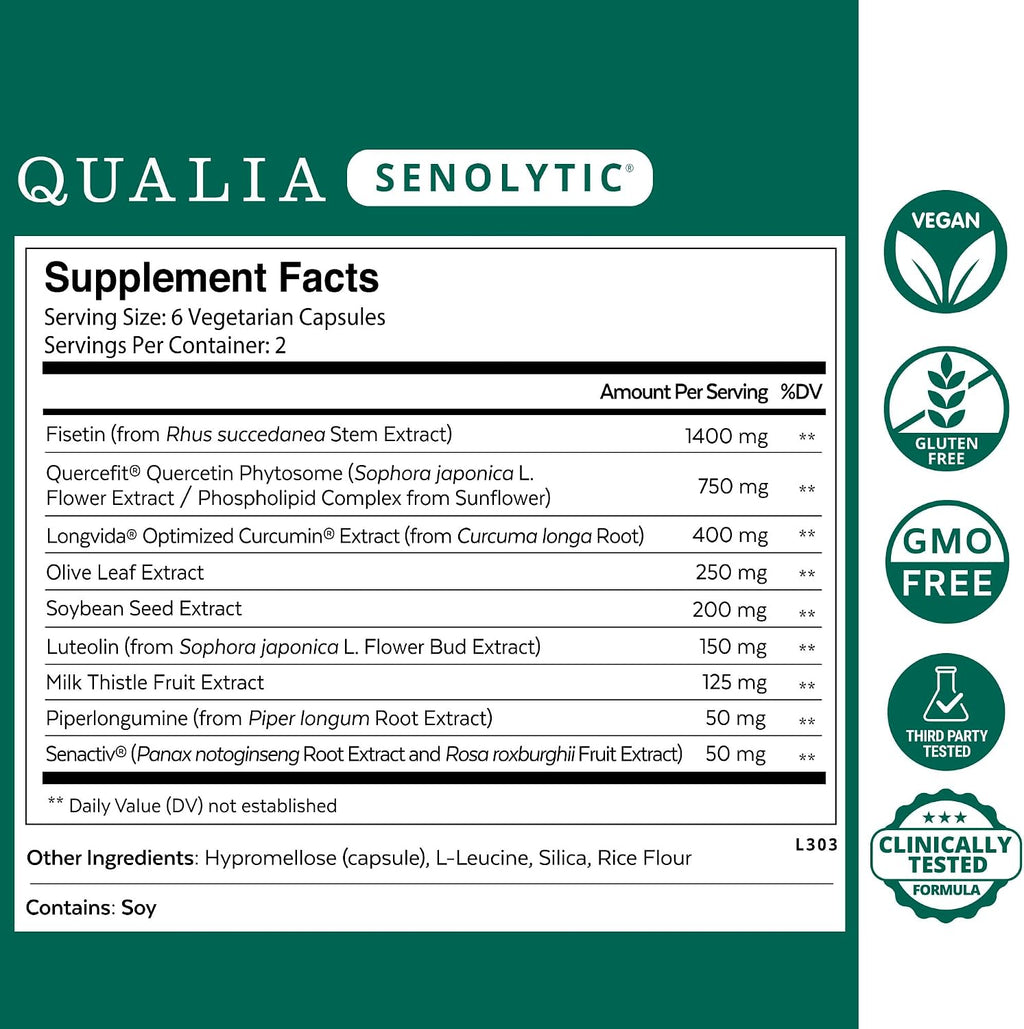 Qualia Senolytic - Fórmula Senolítica Avanzada para el Apoyo a la Reparación Celular (Pack de 4)