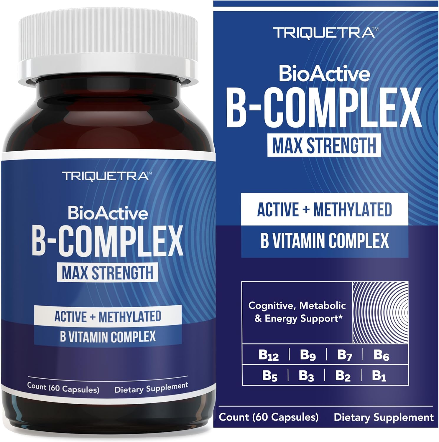 BioActive Vitamin B Complex - Complejo B Metilado con Metilfolato y 3 Formas de B12 - Triquetra Health