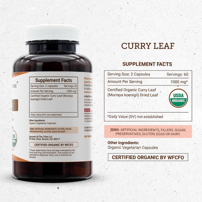 Secrets of the Tribe Curry Leaf Cápsulas Orgánicas USDA - 120 Cápsulas Vegetarianas – Image 4