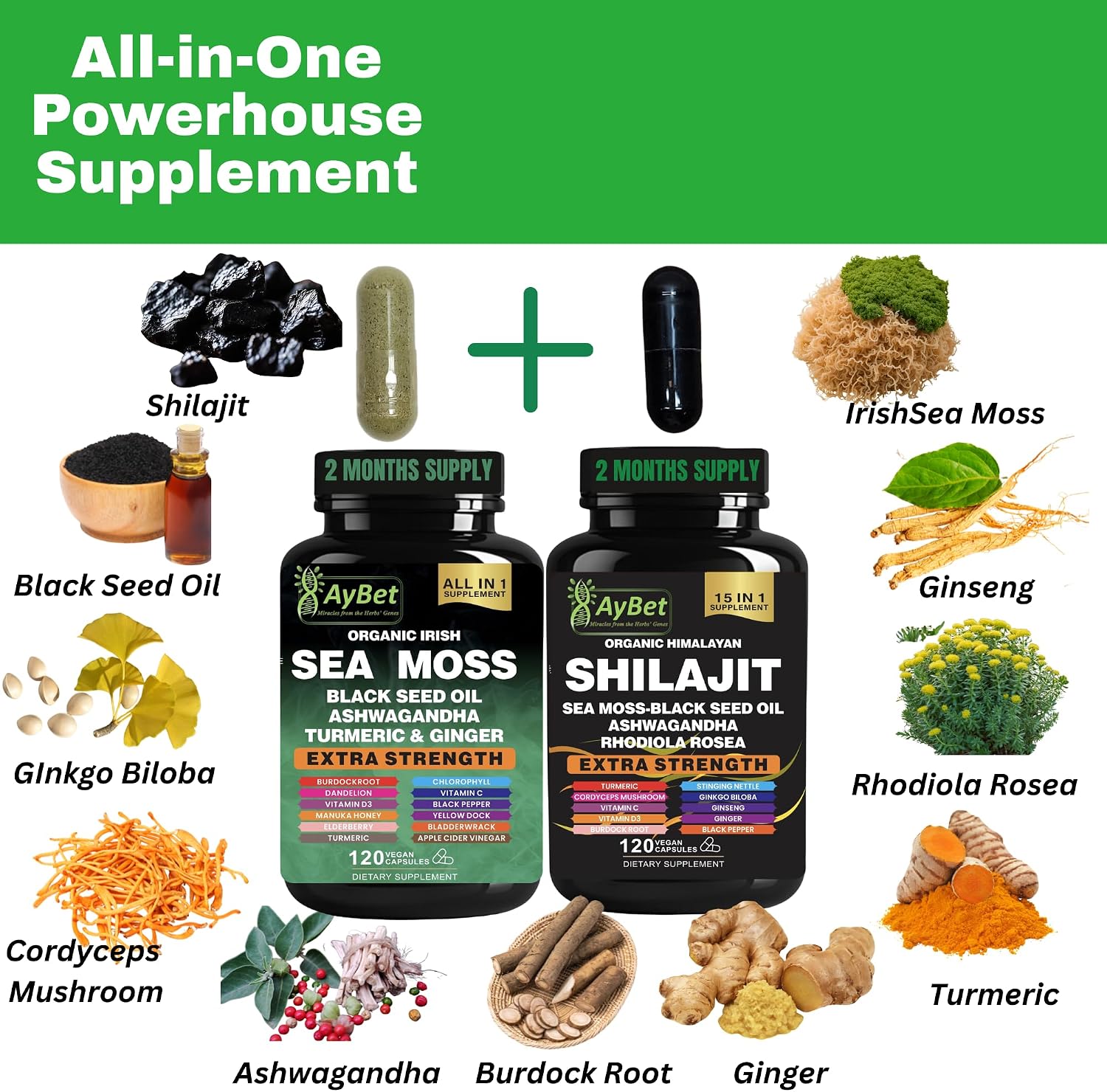 AyBet Sea Moss & Himalayan Shilajit Combo - 240 Cápsulas