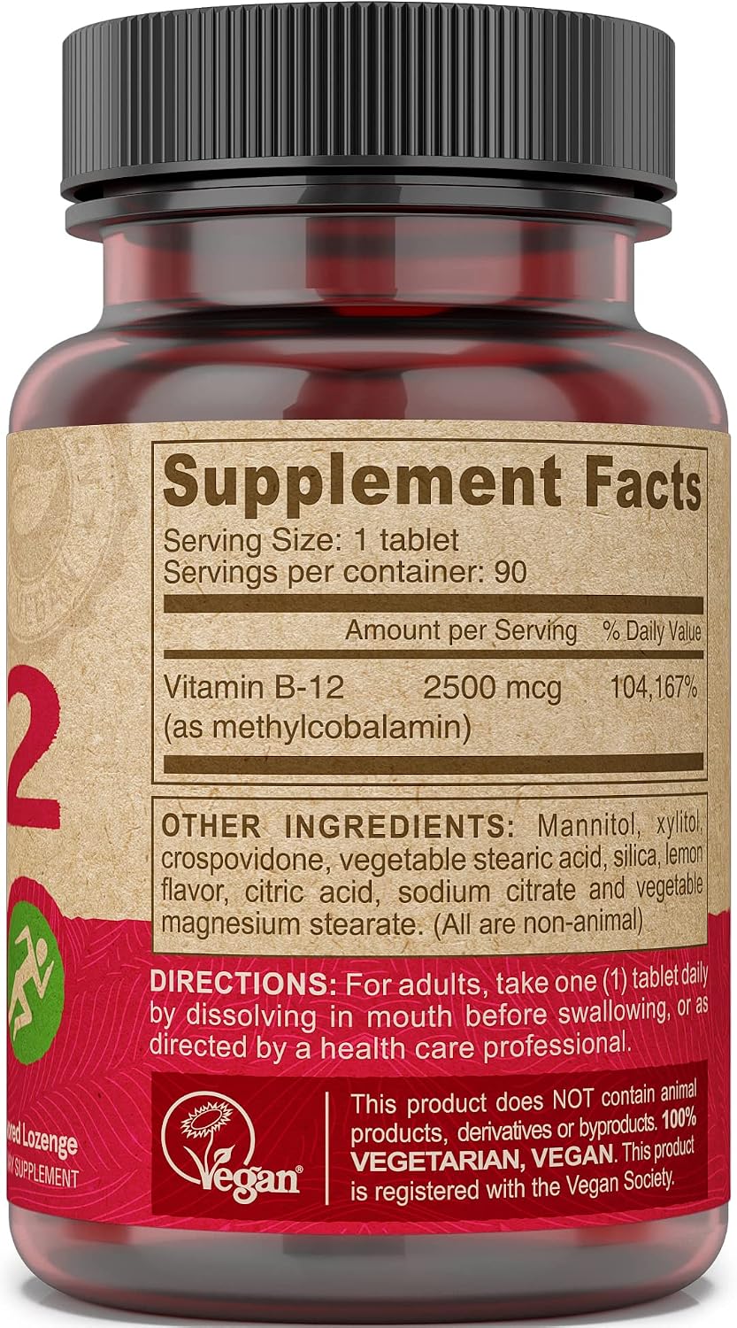 DEVA Nutrition Tabletas sublinguales veganas B-12 de disolución rápida, 2500 mcg, 90 unidades