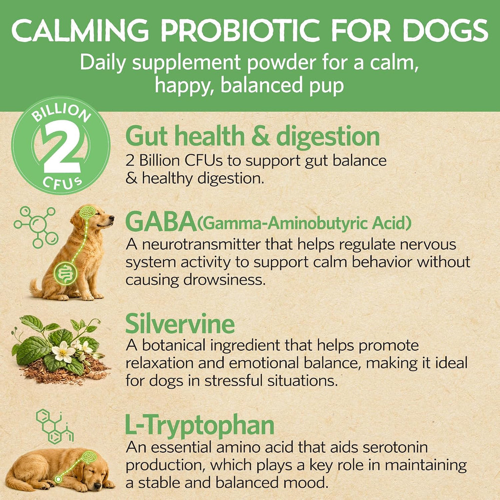Relaxin’ Rover Suplemento Calmante con Probióticos para Perros con Valeriana, Manzanilla y GABA para Alivio del Estrés y la Ansiedad, Delicioso Sabor a Hueso T-Bone, 20 Dosis