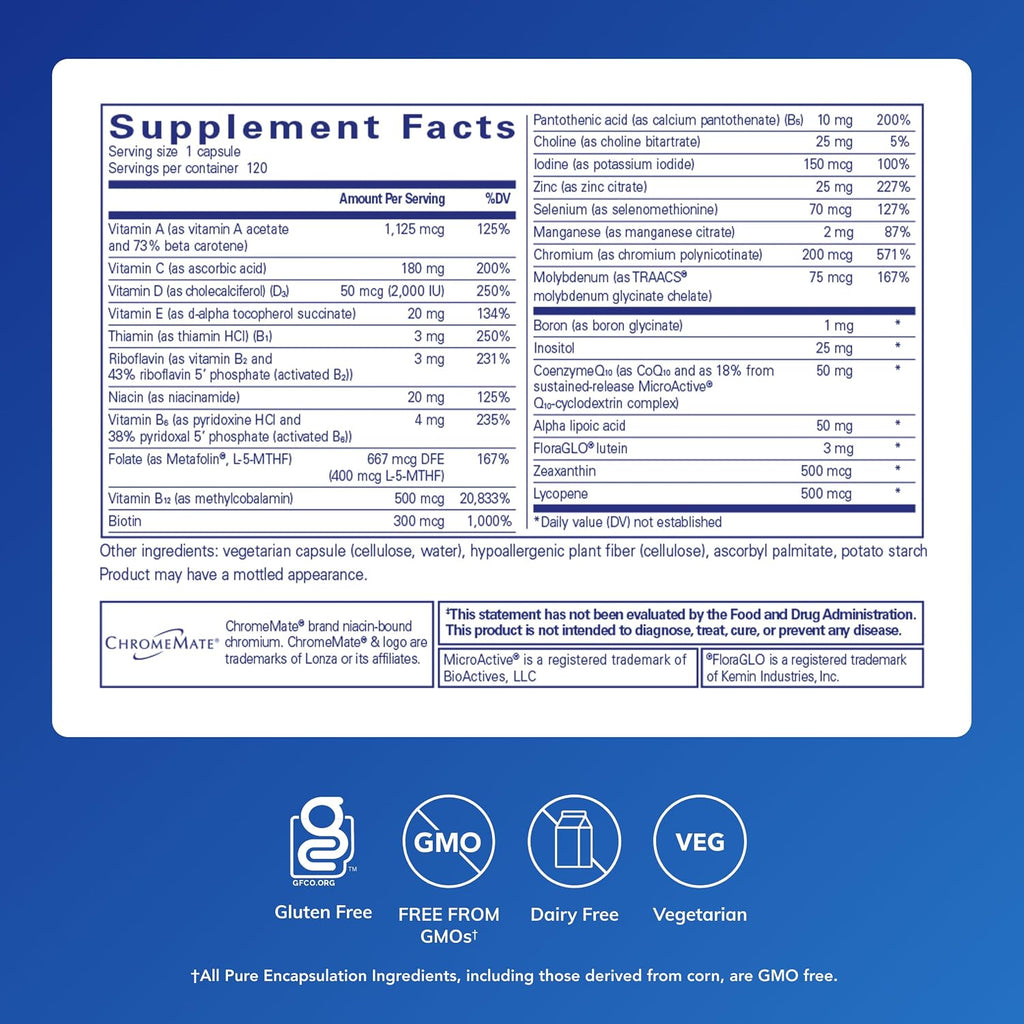 Pure Encapsulations O.N.E. Multivitamínico - Complejo antioxidante con Metafolin, CoQ10 y luteína - 120 cápsulas