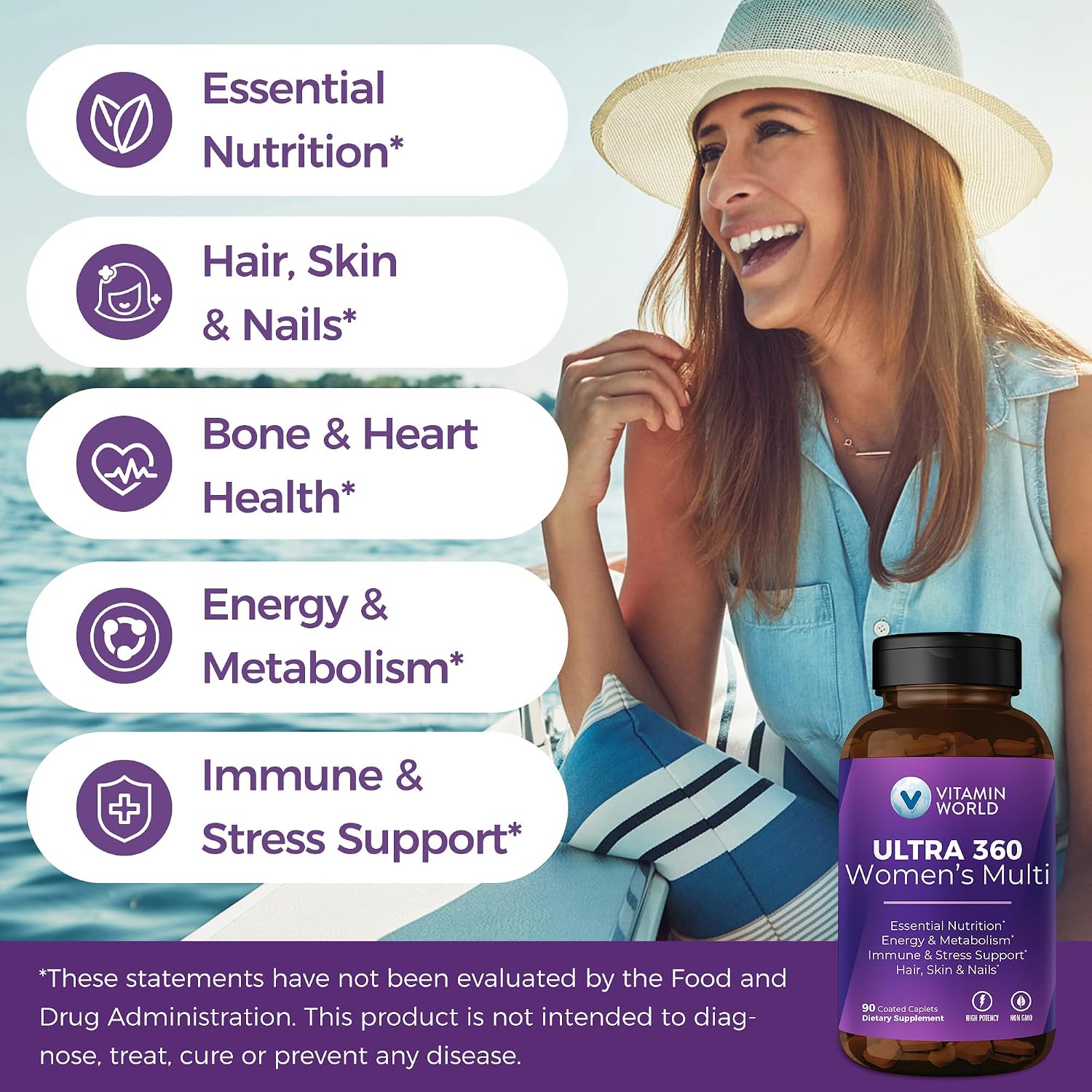 Vitamin World Ultra 360 Multivitamínico para Mujeres con Hierbas y Colágeno, 90 Comprimidos