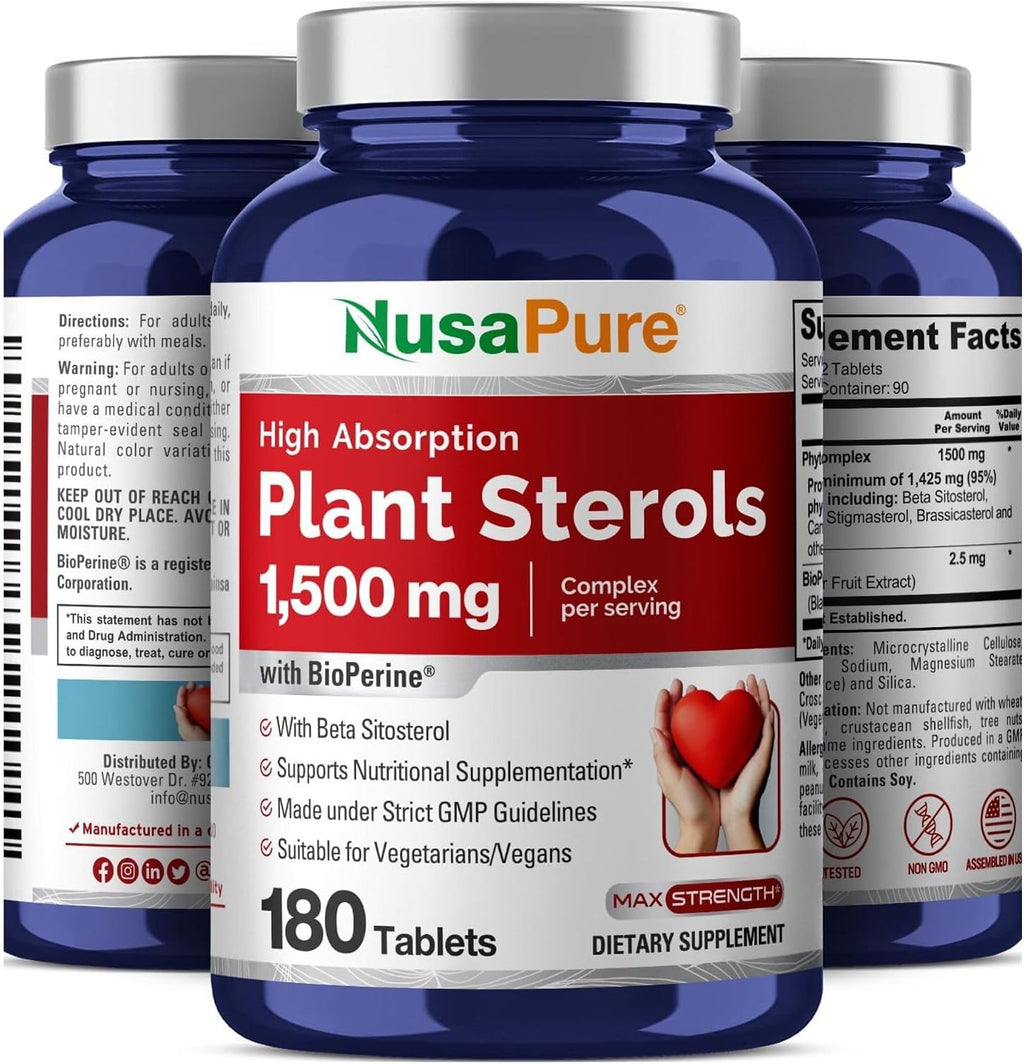 NusaPure Esteroles Vegetales 1500 mg - 180 Comprimidos (No Transgénico, Vegano) con Bioperina