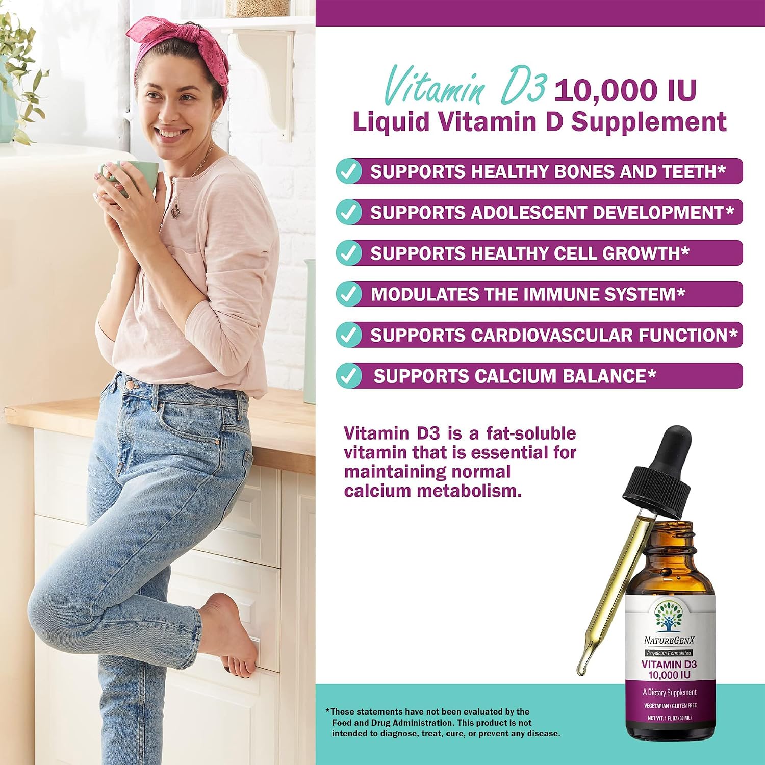 NatureGenX Vitamina D3 Líquida - 250 mcg - 30 ml - Vegano