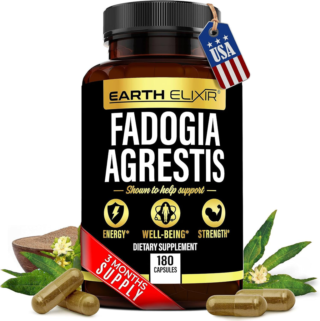 Earth Elixir Fadogia Agrestis 900mg (180 Cápsulas) - Extracto Puro - 3 Meses de Suministro