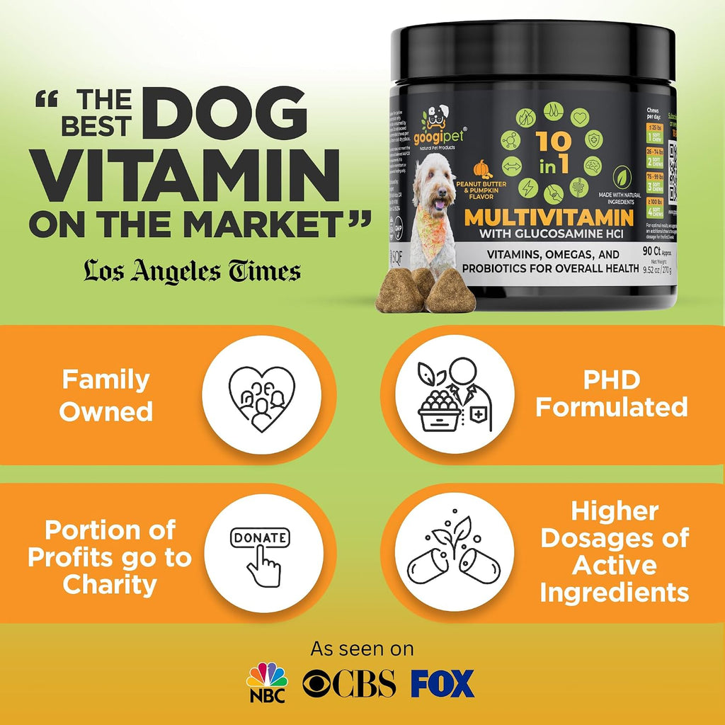 Googipet Multivitamínico Premium para Perros - Masticables con Glucosamina, Probióticos y Omega 3 (Sabor Cacahuete y Calabaza)