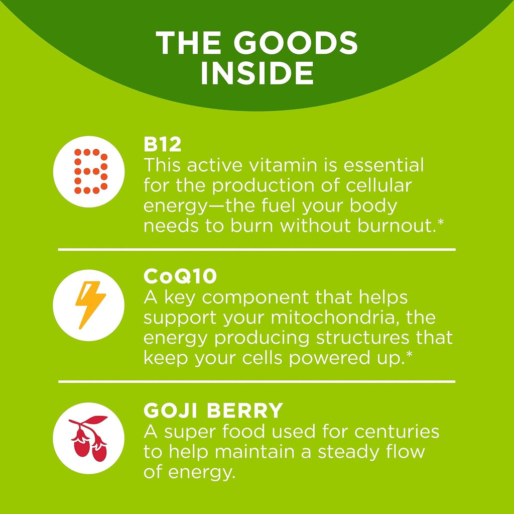 OLLY Daily Energy Gominolas de Vitamina B12, CoQ10 y Goji Berry, Sin Cafeína, Sabor Tropical - 120 unidades
