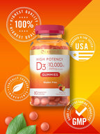 Carlyle Vitamina D3 10000 IU Gomitas para Adultos - Sabor Melocotón - 80 Gomitas - Vegetariano, No-GMO, Sin Gluten
