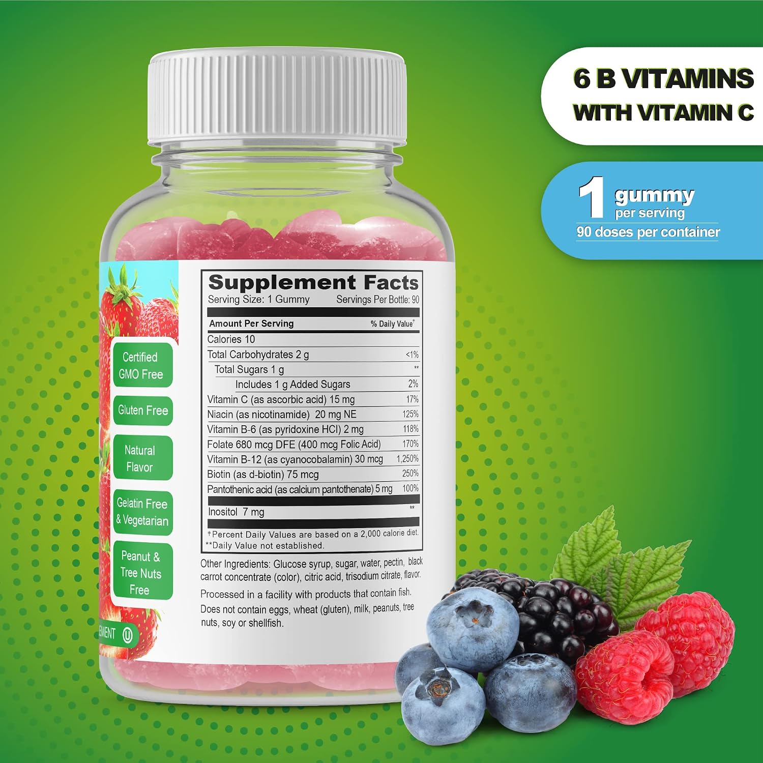 Doctors Finest Complejo B Gomitas Veganas - Sabor Fresa Natural - 90 Gomitas