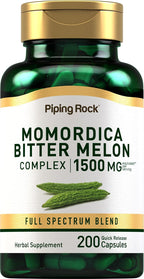 Piping Rock Cápsulas de Melón Amargo | 200 Cápsulas | Extracto Herbal Complejo | Momordica Charantia | Sin OGM, Sin Gluten