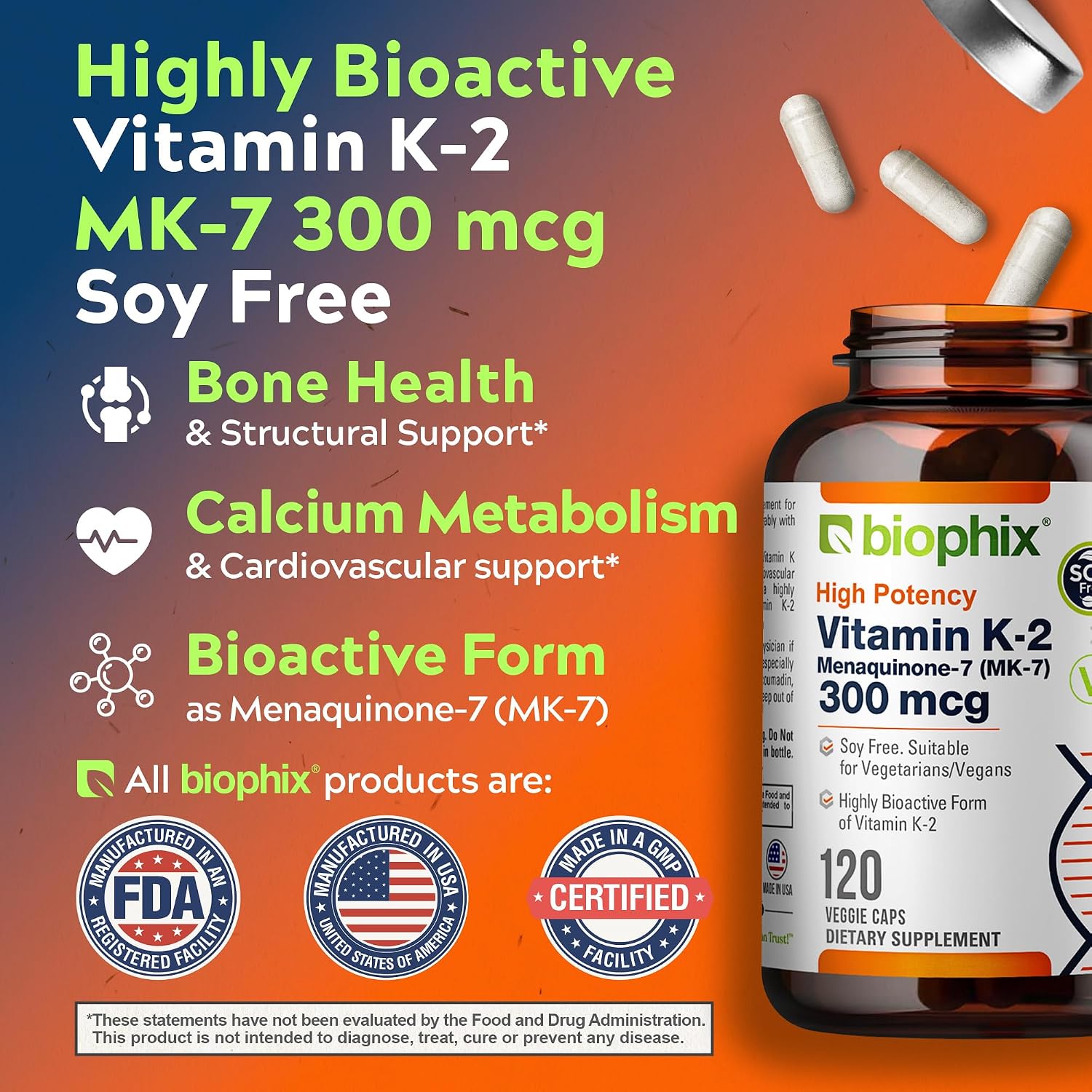 biophix Vitamina K2 MK-7 300mcg - 120 Cápsulas Veganas