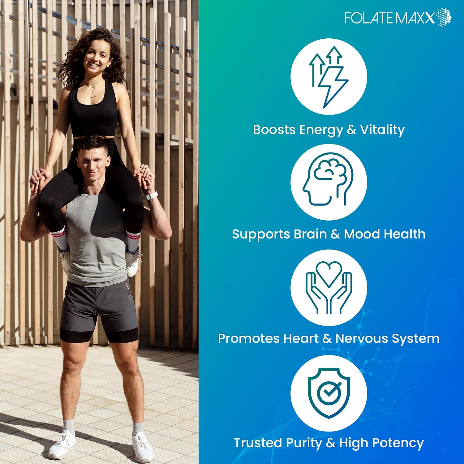 FOLATE MAXX L Metilfolato 15mg con Complejo B Activo – 60 Cápsulas – Alta Potencia 5-MTHF con Vitamina B6 y Metil B12 – 2 Meses de Suministro