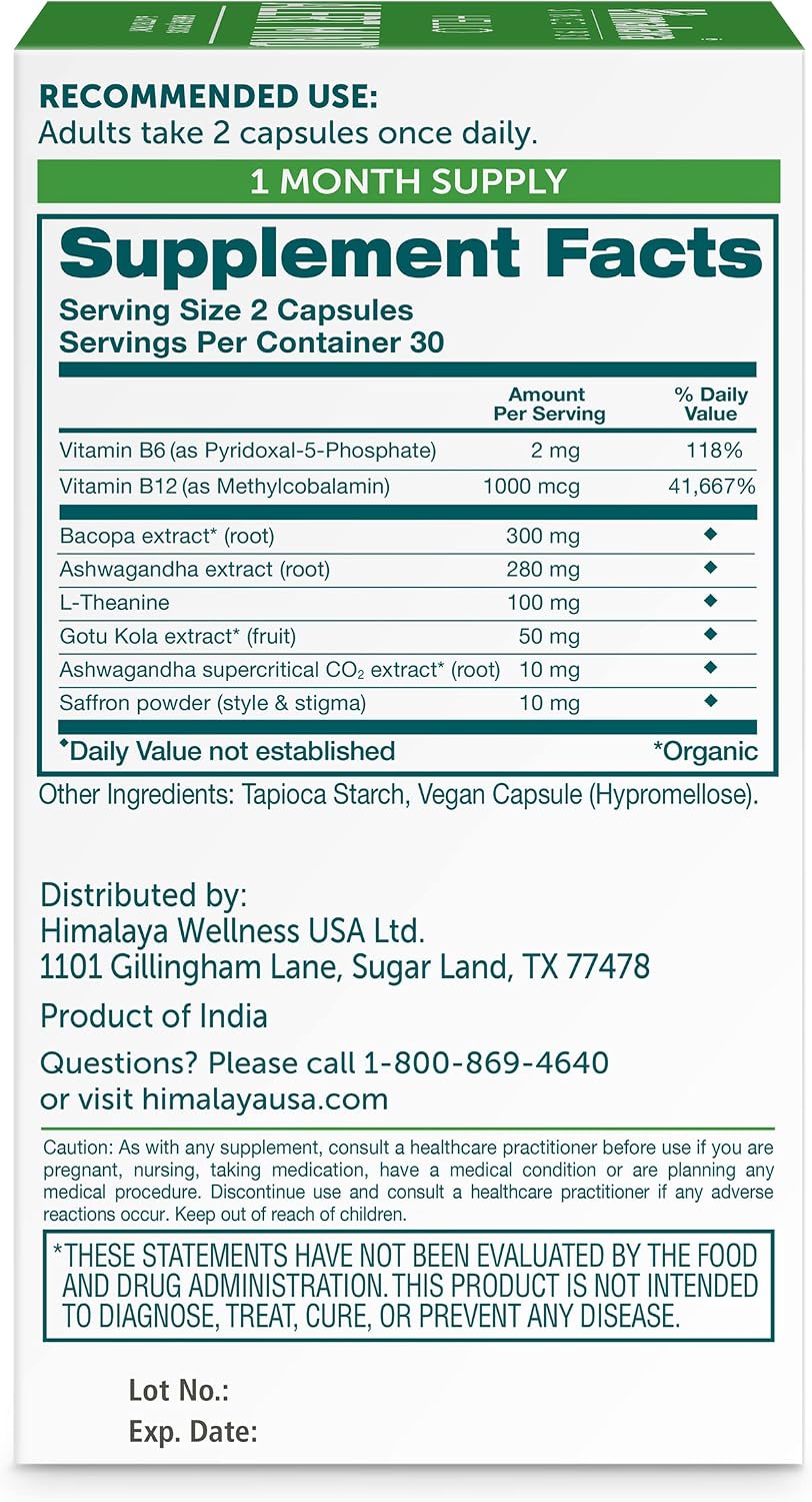 Himalaya Hello Alert Mind - Suplemento para Energía y Enfoque con L-Teanina, Ashwagandha, Bacopa, Vitamina B6 y B12 - 60 Cápsulas Veganas