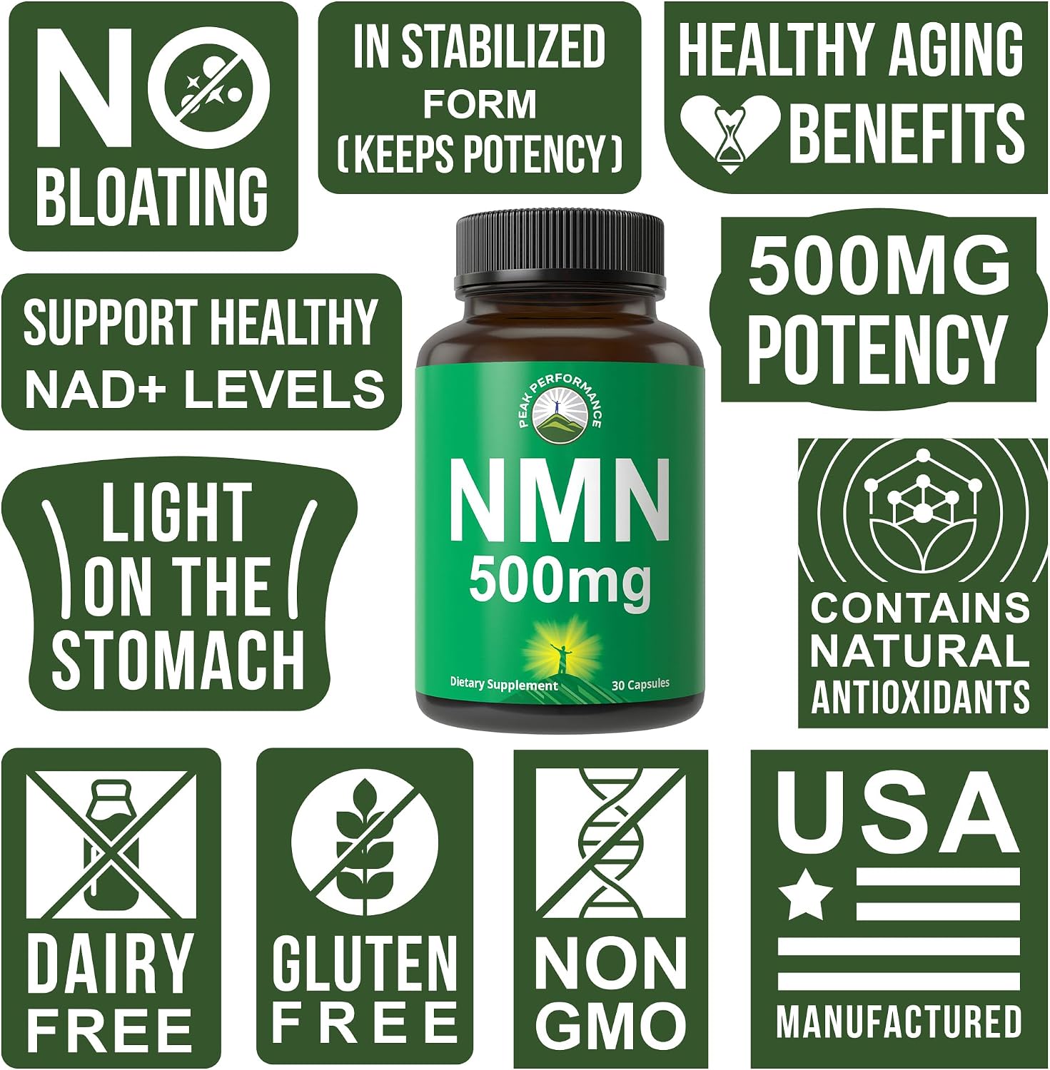 NMN Estabilizado 500mg por Cápsula - Nicotinamida Mononucleótido - Alta Potencia (2 Cápsulas = 1000mg)