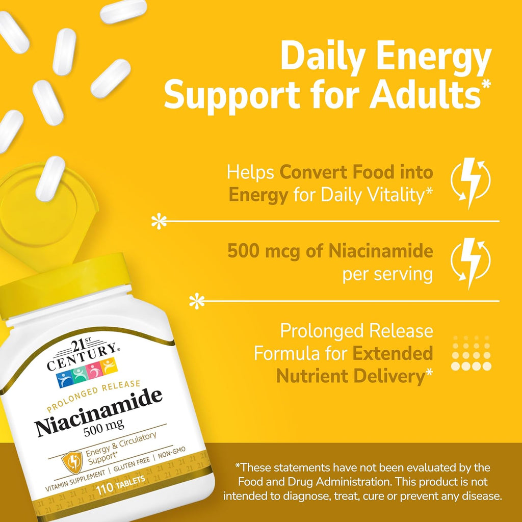 21st Century Niacinamida 500 mg Comprimidos de Liberación Prolongada, 110 unidades