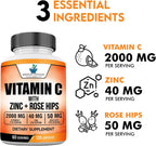 American Standard Supplements Vitamina C 2000mg con Zinc y Escaramujo - 120 Cápsulas