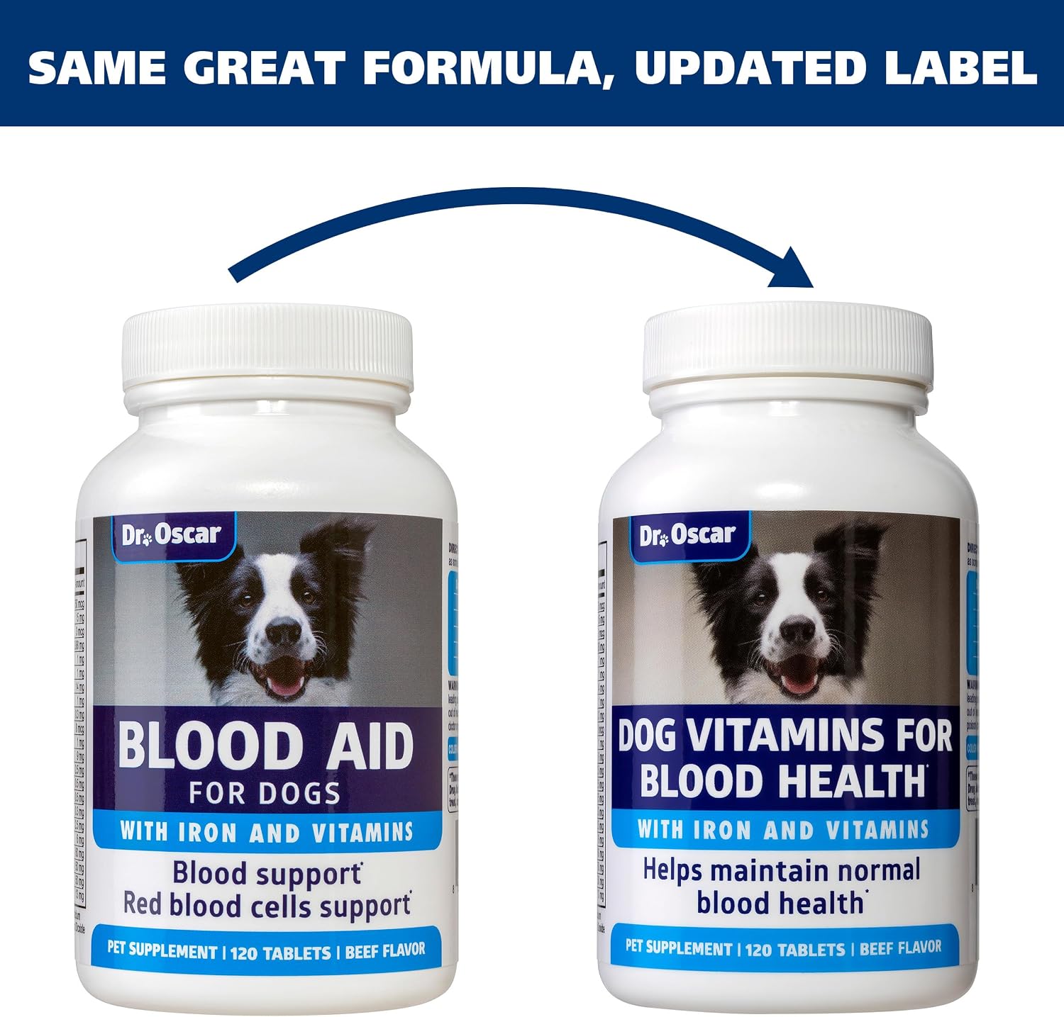 Dr. Oscar Blood Aid 3 en 1 - Suplemento de Hierro para Perros, Apoya la Salud Sanguínea, Inmunidad y Energía, 120 Comprimidos