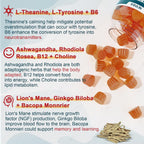 Complemento Cerebral 11-en-1 con L-Tirosina, L-Teanina, B12 Metilada, B6, Melena de León, Ginkgo Biloba, Bacopa Monnieri, Colina - Gominolas sin Azúcar, 2 Paquetes