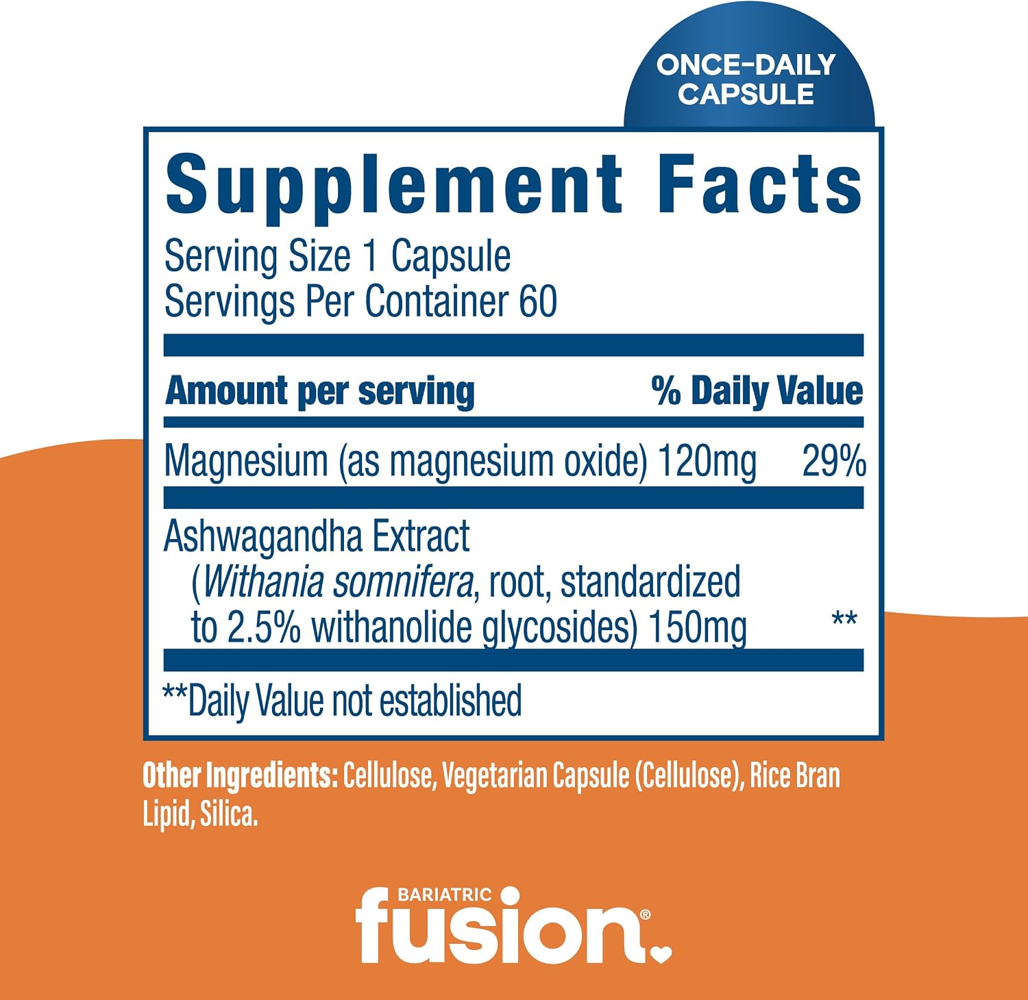 Bariatric Fusion Stress Support* | Suplemento Vegano con Magnesio y Ashwagandha | Complemento Diario para Mujeres y Hombres | Sin Gluten, Lácteos ni Soja | No-GMO | 60 Cápsulas