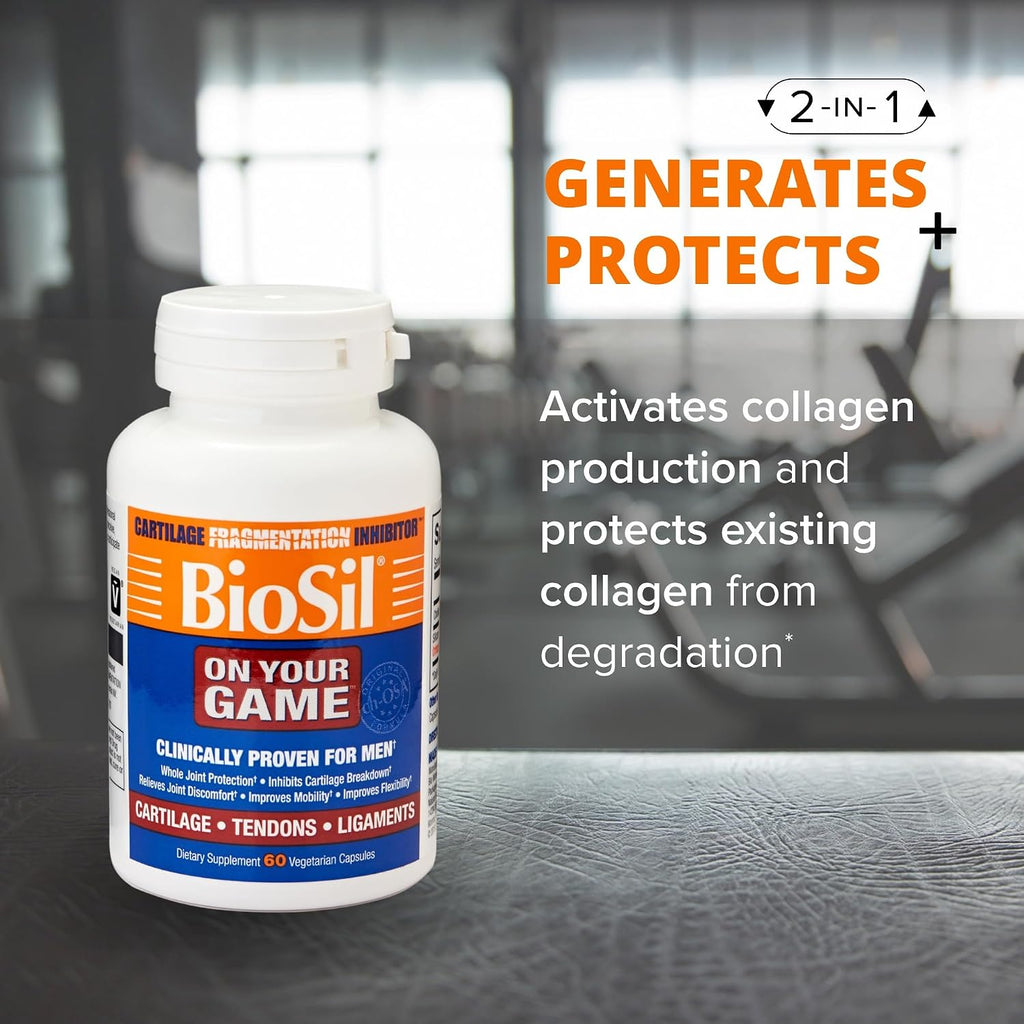 Biosil On Your Game - 60 Cápsulas Vegetales - con Complejo Patented ch-OSA - Aumenta la Producción de Colágeno para Alivio del Dolor Articular, Flexibilidad y Rango de Movimiento - Sin OGM - Suministro de 30 Días