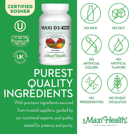 Maxi Health Vitamin D3 3000 IU 75 mcg – Funcionamiento normal del sistema inmunitario , contribuyendo a las – Image 4