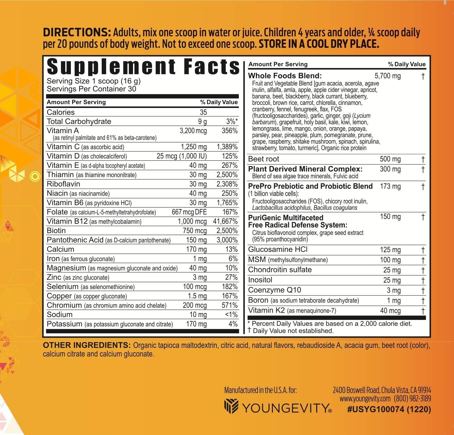 Youngevity Beyond Tangy Tangerine 2.5 - Complejo Multivitamínico y Mineral en Polvo, 30 raciones