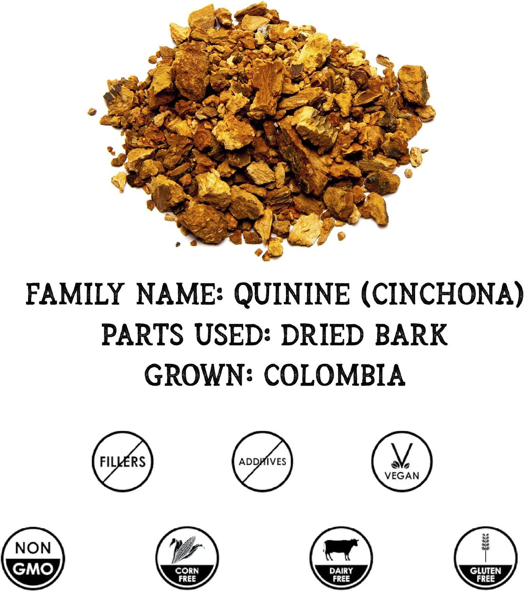Tintura de Quinina Orgánica - Corteza Seca, Sin OGM, Sin Gluten, en Glicerina Vegetal 670 mg