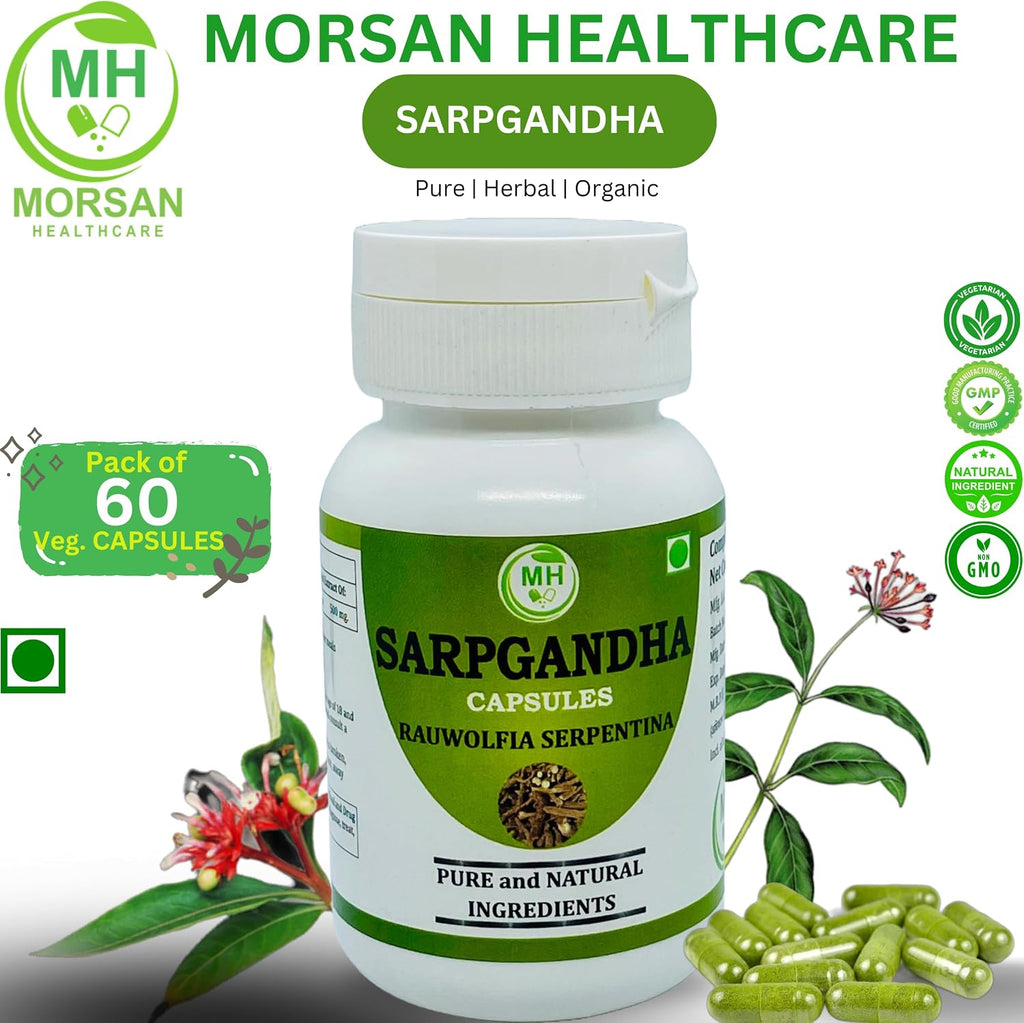 Morsan Healthcare Sarpgandha (Rauvolfia Serpentina) 500 mg. Cápsulas, Suplemento Puro y Herbal 60 mg. Cápsulas Vegetales