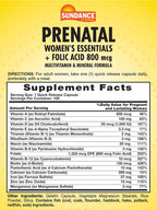 Sundance Prenatal Multivitamin | con Ácido Fólico | 100 Cápsulas de Liberación Rápida | 800 mcg | No GMO, Sin Gluten