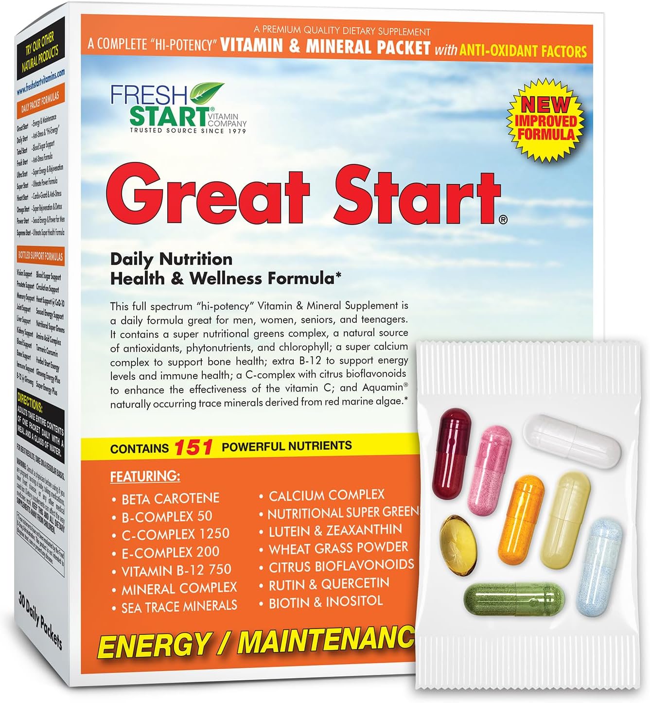 Great Start Pack Diario Todo en Uno - Nutrición Esencial con Vitaminas C, D3, K2, Complejo B, Zinc, Minerales Traza, Super Greens y Colágeno Marino - 30 Días