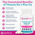 Just Thrive Vitamina K2 MK-7 Más D3 - Suplemento para la Inmunidad, Corazón y Huesos, 60 Cápsulas Vegetales