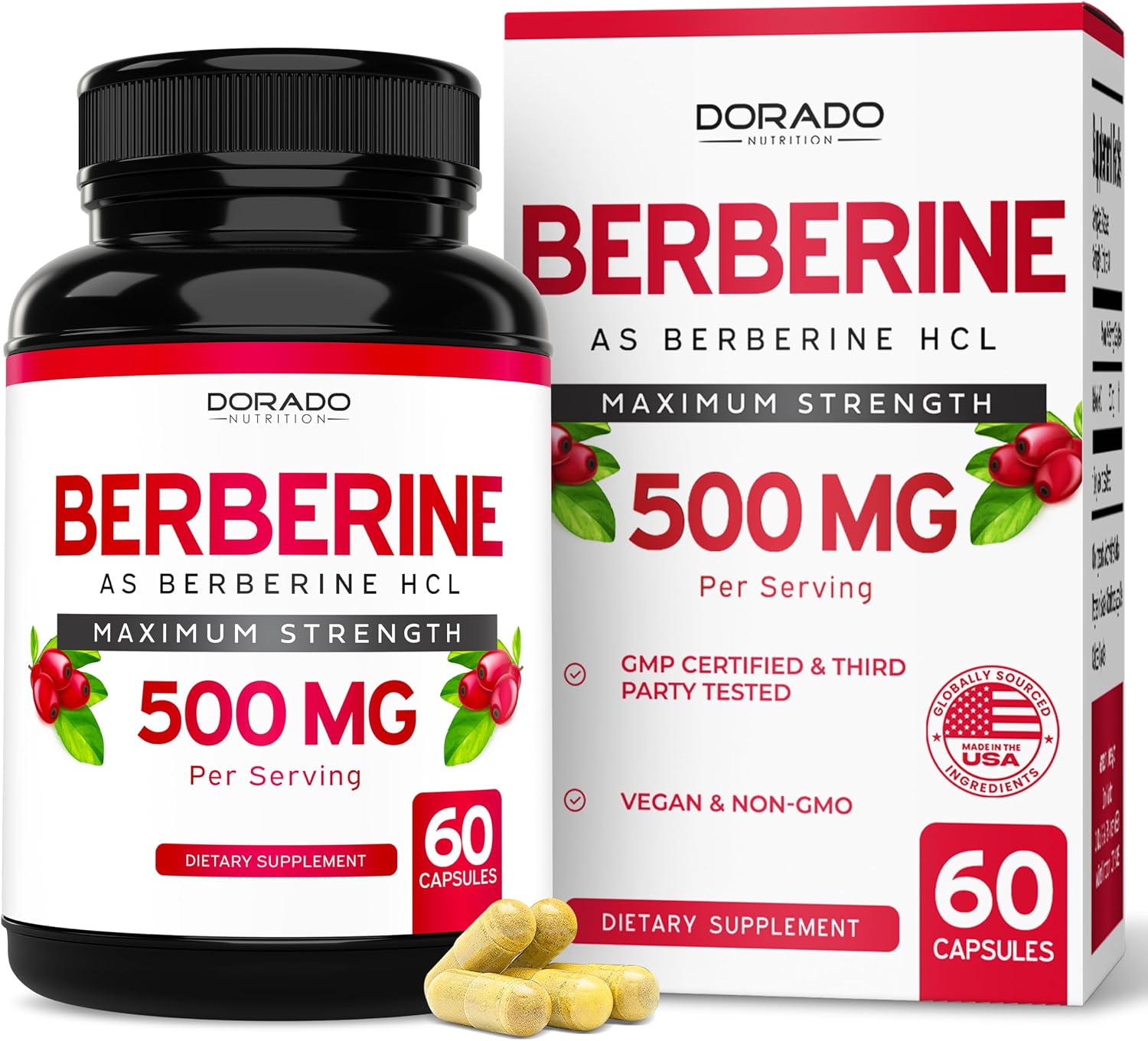 Suplemento de Berberina 500mg por Dosis (60 Cápsulas) - Berberina HCL para la Salud Digestiva