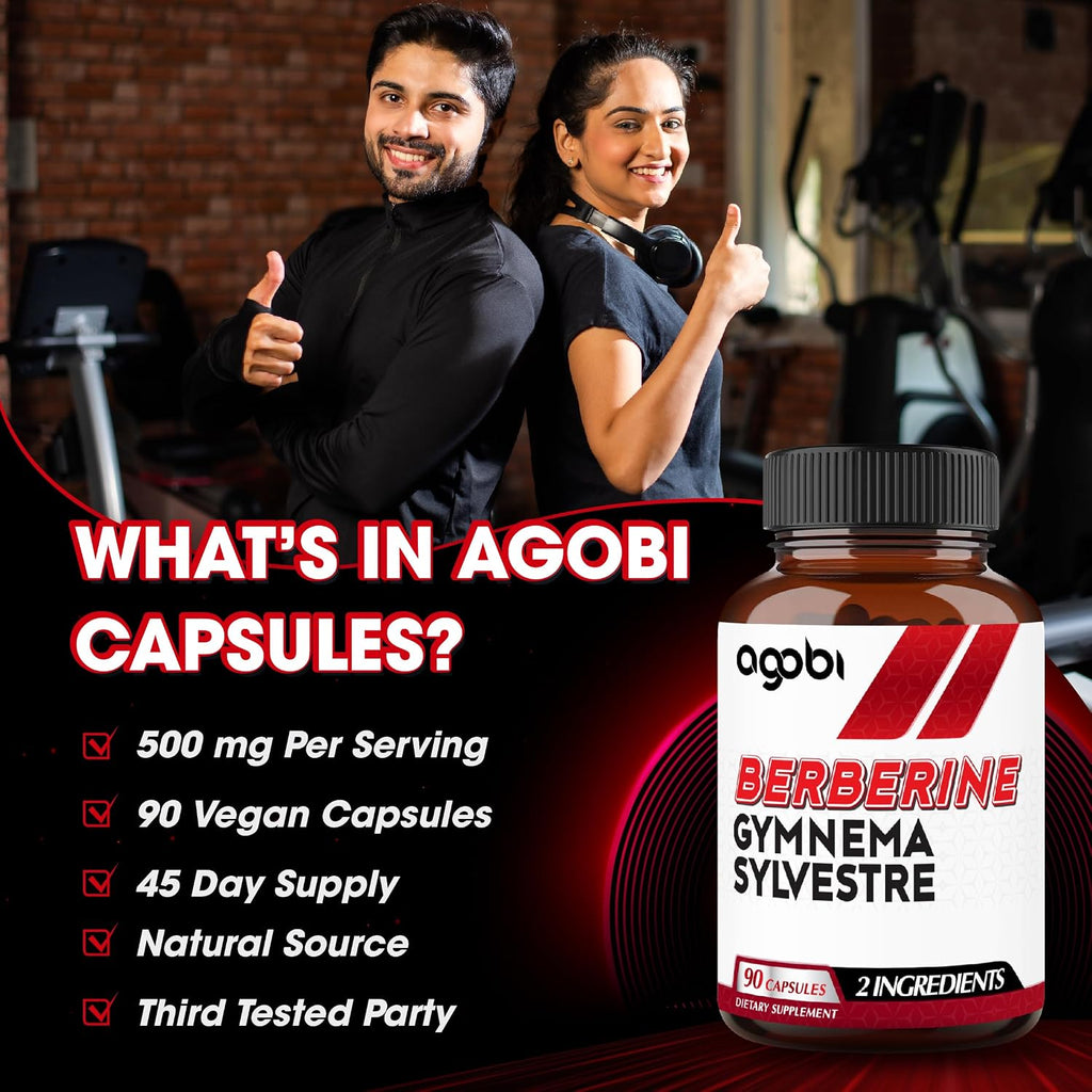 Agobi Berberina 500mg con Gymnema Sylvestre - Fórmula Super Concentrada - 90 Cápsulas