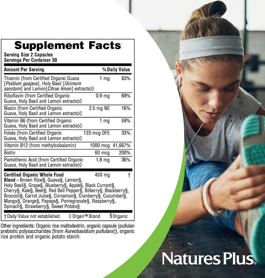 NaturesPlus Source of Life Garden Vitamina B12 - 60 Cápsulas - Metilcobalamina con Complejo B y Extractos Vegetales Orgánicos