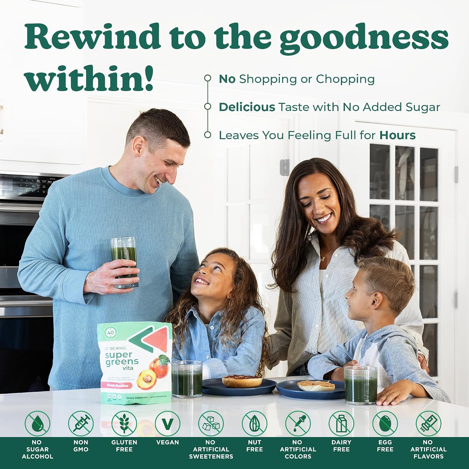 Rewind Best Tasting Super Greens Powder - Sabor Melocotón - 40+ Superalimentos con Vitaminas y Minerales