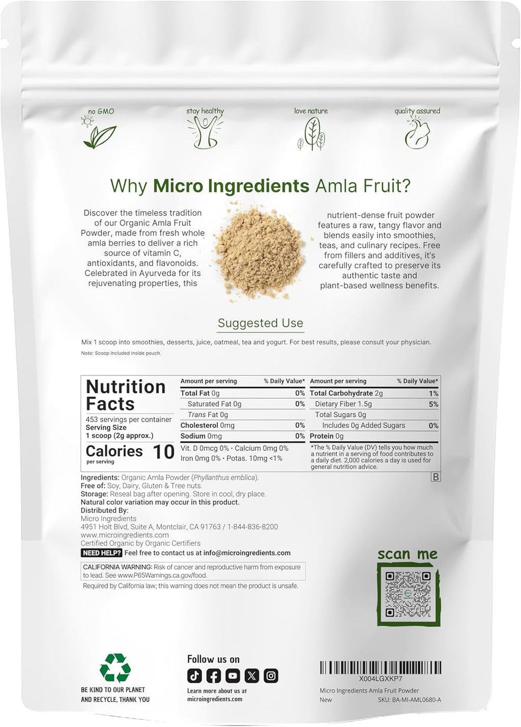 Organic Amla (Amalaki) Powder | 907g | Micro Ingredients