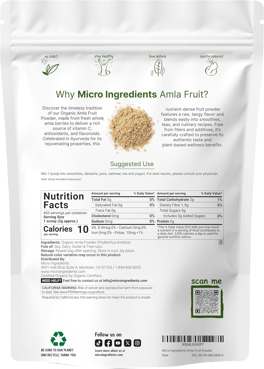 Organic Amla (Amalaki) Powder | 907g | Micro Ingredients