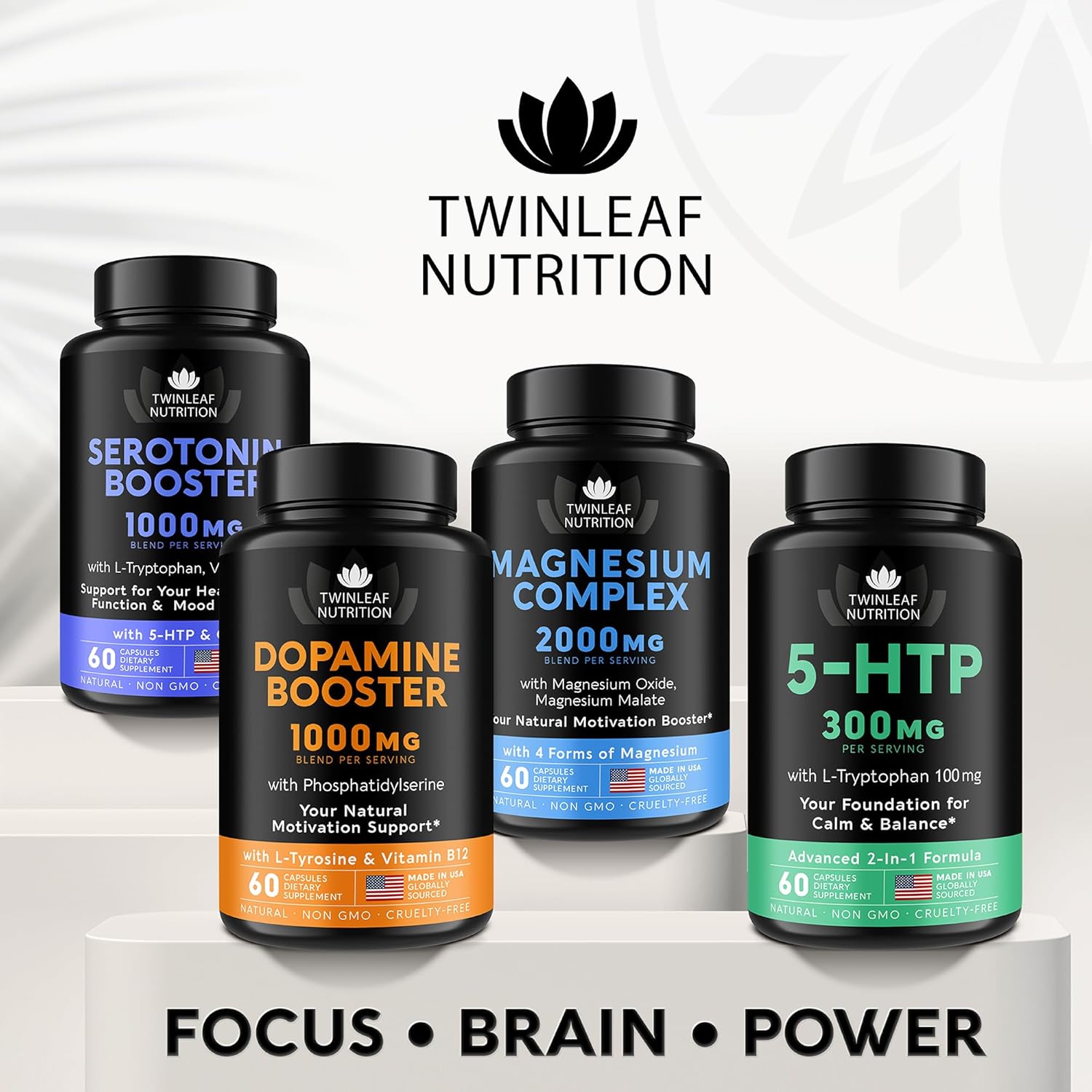 TWINLEAF NUTRITION Suplemento de Apoyo Cerebral, 1000 mg - con DMAE, Vitamina B12 y L-Tirosina - 60 Cápsulas
