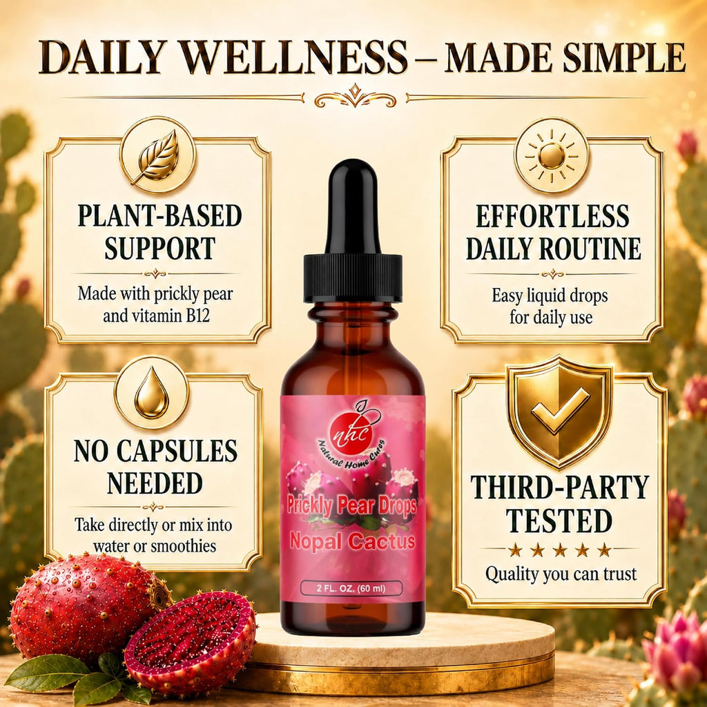 Natural Home Cures Gotas de Cactus Nopal con Vitamina B12, Concentrado de Fruta de Cactus, Suplemento Líquido con Betalaínas y Nutrientes Vegetales, 3 Botellas, 180 Porciones, 60 ml cada una