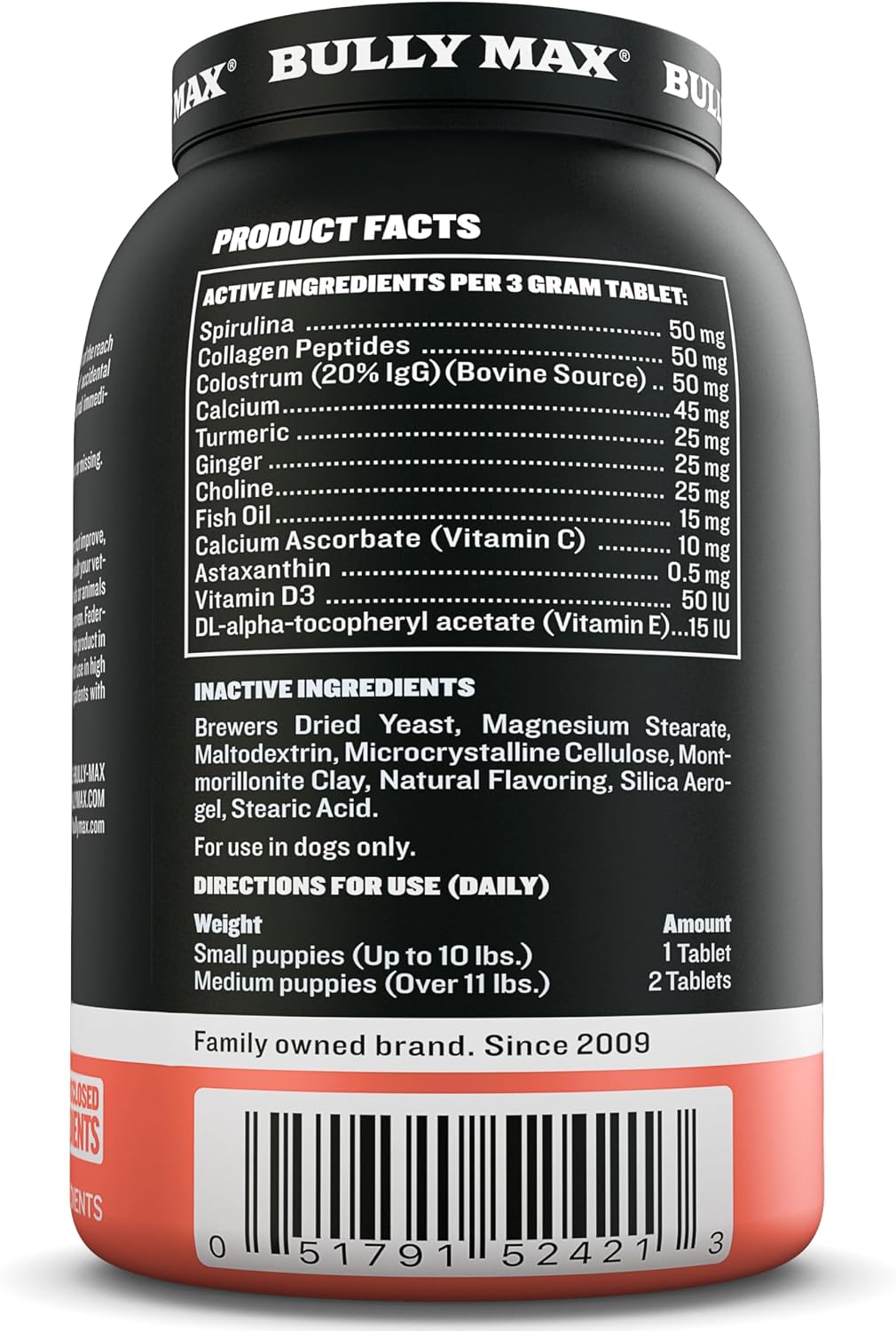 Bully Max 2 en 1 Vitaminas para Cachorros - 30 Comprimidos Masticables