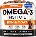 STRELLALAB Omega 3 for Dogs - 180 Golosinas de Aceite de Salmón - Alivio de Alergias y Picazón - Suplemento para Piel y Pelaje Seco - Tratamiento Anti-Caída y Puntos Calientes - Sabor a Pollo