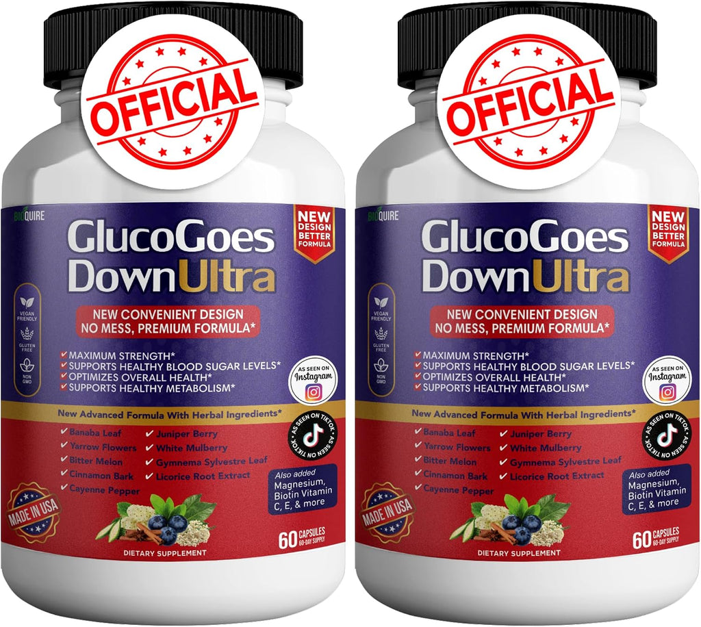 GlucoGoes Down Ultra – Complemento alimenticio, 120 cápsulas (Pack de 2 envases)